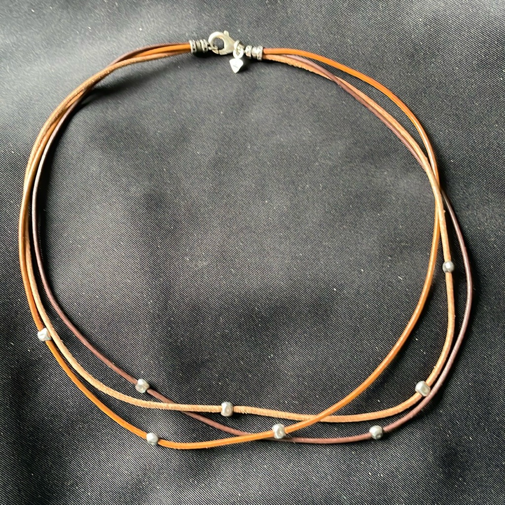 Sillada Triple Strand- Tri-Colored Leather Necklace 20$
